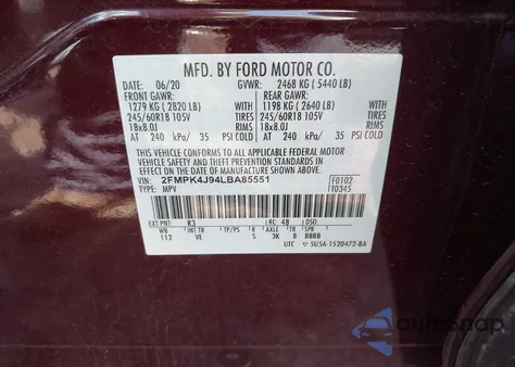 2020 Ford Edge Sel from USA, damaged, VIN 2FMPK4J94LBA85551